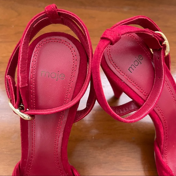 ‼️SALE‼️ Maje Fairy Twisted Red Suede High Heel Sandals - Picture 8 of 10